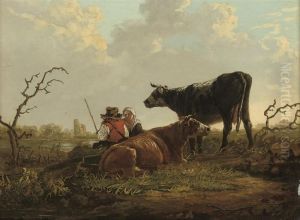 A River Landscape With A Drover And His Cattle At Rest On Thebank by Jacob Van Stry