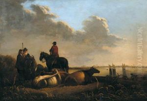 Paysans Et Leur Troupeau Sur Les Bords De La Merwede by Jacob Van Stry