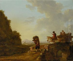 Landschaft Mit Reisendem Uber Einer Brucke