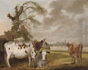 A River Landscape With Cattle Resting By A Pollarded Tree