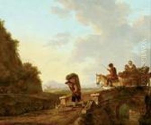 Paysage Aux Promeneurs Et Voyageurs Sur Un Pont Paysage Aux Promeneurs Et Voyageurs Sur Un Pont