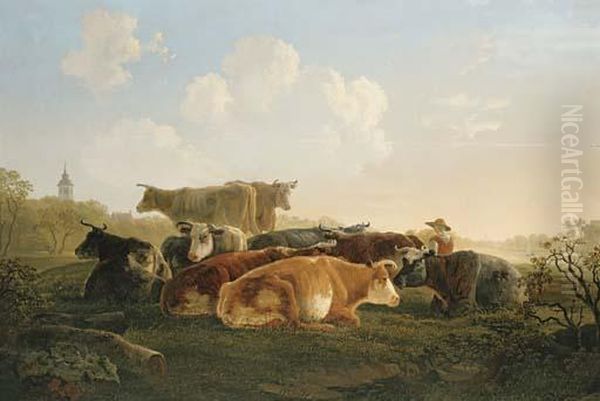 Cattle And A Herder Resting In A Landscape - view 1