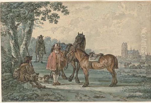 Horsemen On A Path With Dordrecht In The Distance - view 1