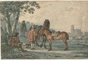 Horsemen On A Path With Dordrecht In The Distance Horsemen On A Path With Dordrecht In The Distance