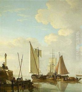 Two Boeiers And A Cat Under Sail With Other Smaller Vessels by Jacob Van Stry