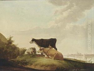 Cattle In A Landscape With A Town In The Background Cattle In A Landscape With A Town In The Background