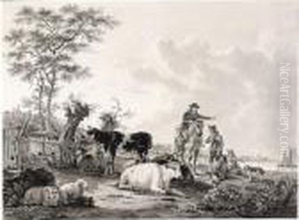River Landscape With A Rider
Conversing With A Shepherd, And Cows And Sheep In The Forground - view 1