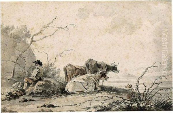 Landscape With Herdsman And Cows Resting - view 1