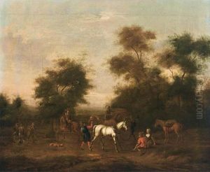 Peasant With Cattle Resting By A River by Jacob Van Stry