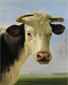 A Head Of A Bull With A View 
Over An Extensive Landscape Looking Towards The Grote Kerk Of Dordrecht