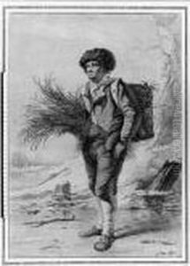 A Man On The Ice, Wearing A Basket On His Back, Holding A Bundle Ofreed