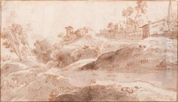 Italianised Landscape With Houses On A Hill - view 1