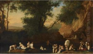 Bathing Nymphs In An Italianate Landscape by Herman Van Swanevelt