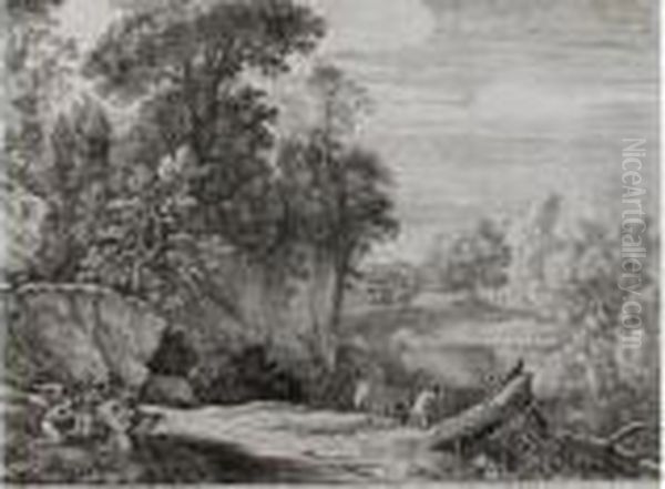 Flusslandschaft Mit Personen Und Engeln - view 1