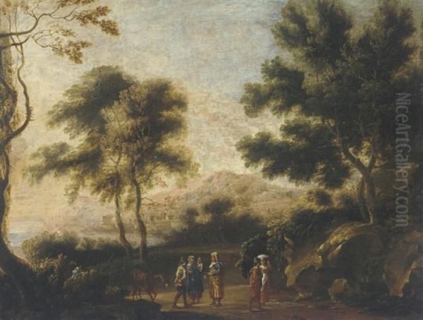 Travelers In A Wooded Landscape, By A Bay - view 1