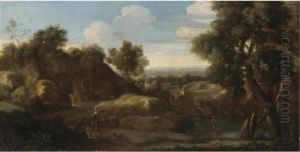 Italianate Landscape With Travelers by Herman Van Swanevelt
