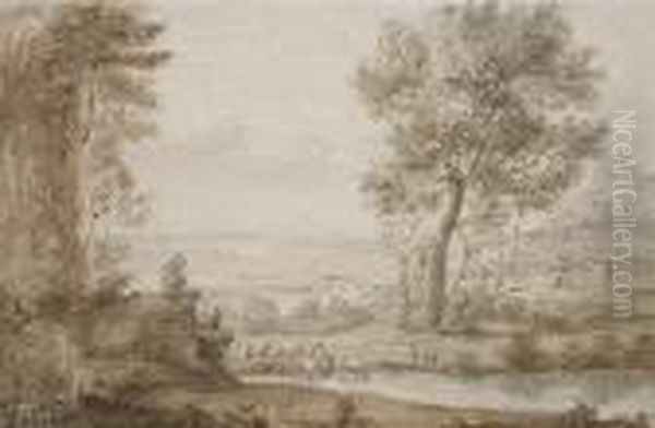 An Extensive Italianate Landscape With A Shepherd Resting Beside His Flock - view 1