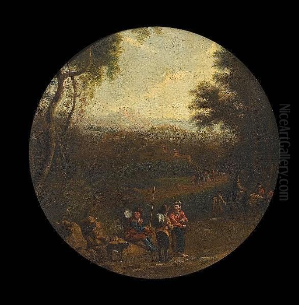 An Italianate Landscape With Travellers Resting On A Country Path - view 1