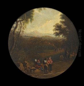 An Italianate Landscape With Travellers Resting On A Country Path by Herman Van Swanevelt
