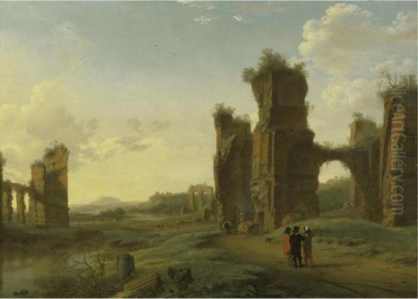 An Italianate Landscape With Three Figures Surveying The Land - view 1