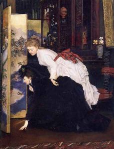 Young Women Looking At Japanese Objects 2 by James Jacques Joseph Tissot