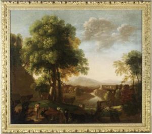 Italianate Landscape With Drovers And Cattle In A River Valley