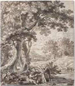 Wooded River Landscape With The Angel Appearing To Elijah by Herman Van Swanevelt