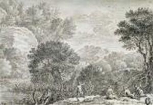 A Rocky Wooded Landscape With Satyrs by Herman Van Swanevelt