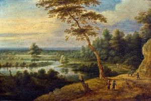 Weite Landschaft Mit Flusslauf Und Heuernte