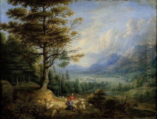 Paysage Vallone Avec Scene Pastorale - view 1