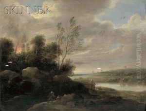 River Landscape With Travelers On A Rocky Path by Lucas Van Uden