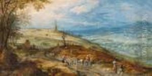 Paysans Sur Un Chemin Devant Un Paysage Panoramique