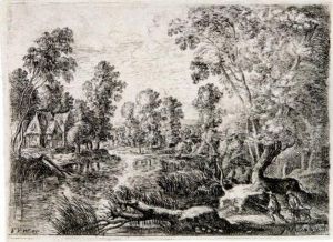 Landschaft Mit Einem Bach Und Jager by Lucas Van Uden