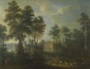 Shepherd And Shepherdess With Herd And Rider Before A Hamlet
