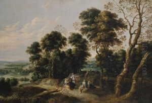 Landschaft Mit Dem Wettstreit
Der Musen Und Pieriden (nach Ovid, Metamorphosen, V, 294-317). by Lucas Van Uden
