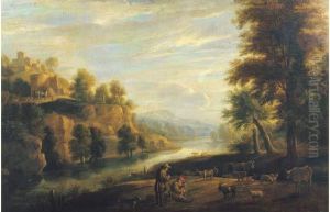 Le Repos Des Bergers Et De Leur Troupeau Pres De La Riviere