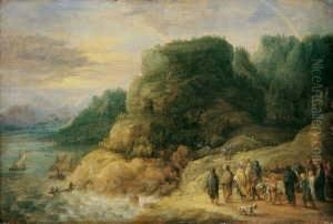 Weite Flusslandschaft Mit (vermutlich Biblischer) Figurenstaffage.