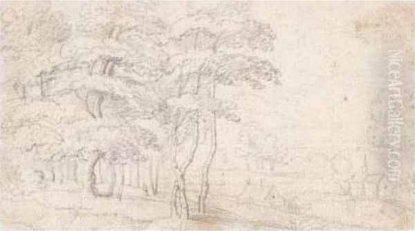 Landscape With Trees Along A Path And A Church In The Distance - view 1