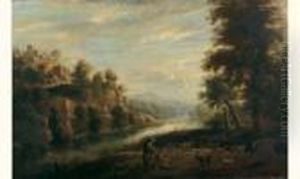 Le Repos Des Bergers Et De Leur Troupeau Pres D'une Riviere by Lucas Van Uden