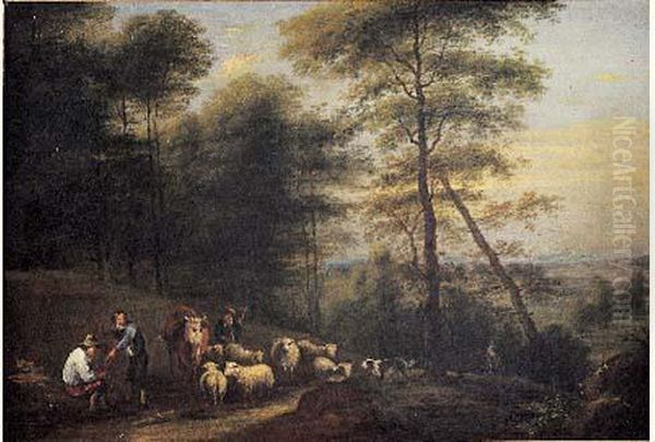 Paysans Et Leur Troupeau Dans Un Paysage - view 1