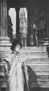Le portique de la Galerie nationale à Londres (The Portico of the National Gallery, London) by James Jacques Joseph Tissot