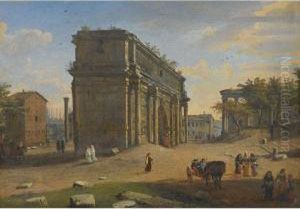 View Of The Campo Vaccino With The Arch Of Septimius Severus by (circle of) Wittel, Gaspar van (Vanvitelli)