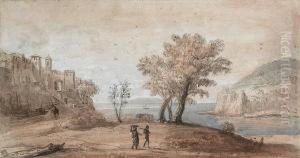 A Capriccio Of Two Travellers In
A Coastallandscape Beneath A Fortified Village, An Island Beyond by (circle of) Wittel, Gaspar van (Vanvitelli)