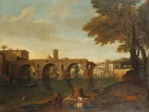 A View On A River, Probably The Tiber At The Ponte Rotto, Rome by (circle of) Wittel, Gaspar van (Vanvitelli)