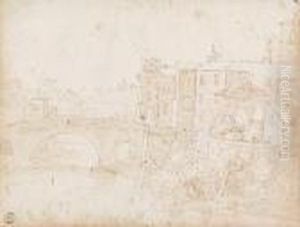 View Of A Roman Fortress At The River Banks Of The Tiber by (circle of) Wittel, Gaspar van (Vanvitelli)