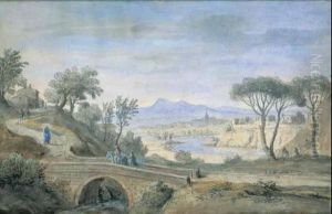 A) Veduta Ideata Con Montagna, 
Lago Ed Alcune Figure B) Veduta Ideata Con Ponte Ed Alcuni Viaggiatori 
Inchiostro