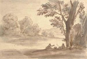 A Lake On The Edge Of A Wood With Two Figures By A Tree by (circle of) Wittel, Gaspar van (Vanvitelli)