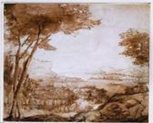 An Extensive Wooded River Landscape With A Town In The Leftforeground by (circle of) Wittel, Gaspar van (Vanvitelli)