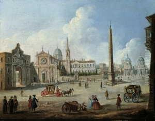 Gen. , Nachfolge Die Piazza Del Popolo In Rom. Ol Auf Leinwand . H 32; B 40,5 Cm - view 1