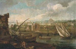 A Capriccio Of A Riverside Landscape With Shipping And Figures On The Shore